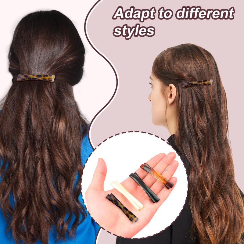 SmallCat 4PCS 2.5 Inch Tortoise Shell Hair Clips for Women, Classic French Hair Barrettes, Curved Glossy Hair Accessories for Women Thick Long Hair (Black, White, Leopard Color, Amber) - Image 3